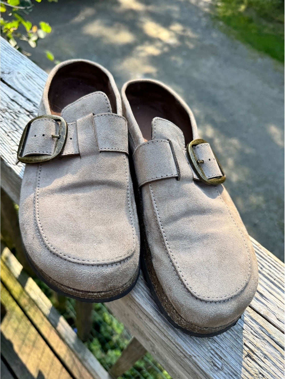Mountain Sole Beige Suede Loafers with Buckle - Size 10